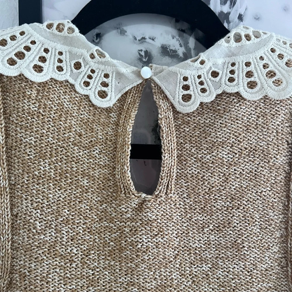Anthropologie Tan Lace Collared Sweater Tank Top size XXS - Picture 7 of 11